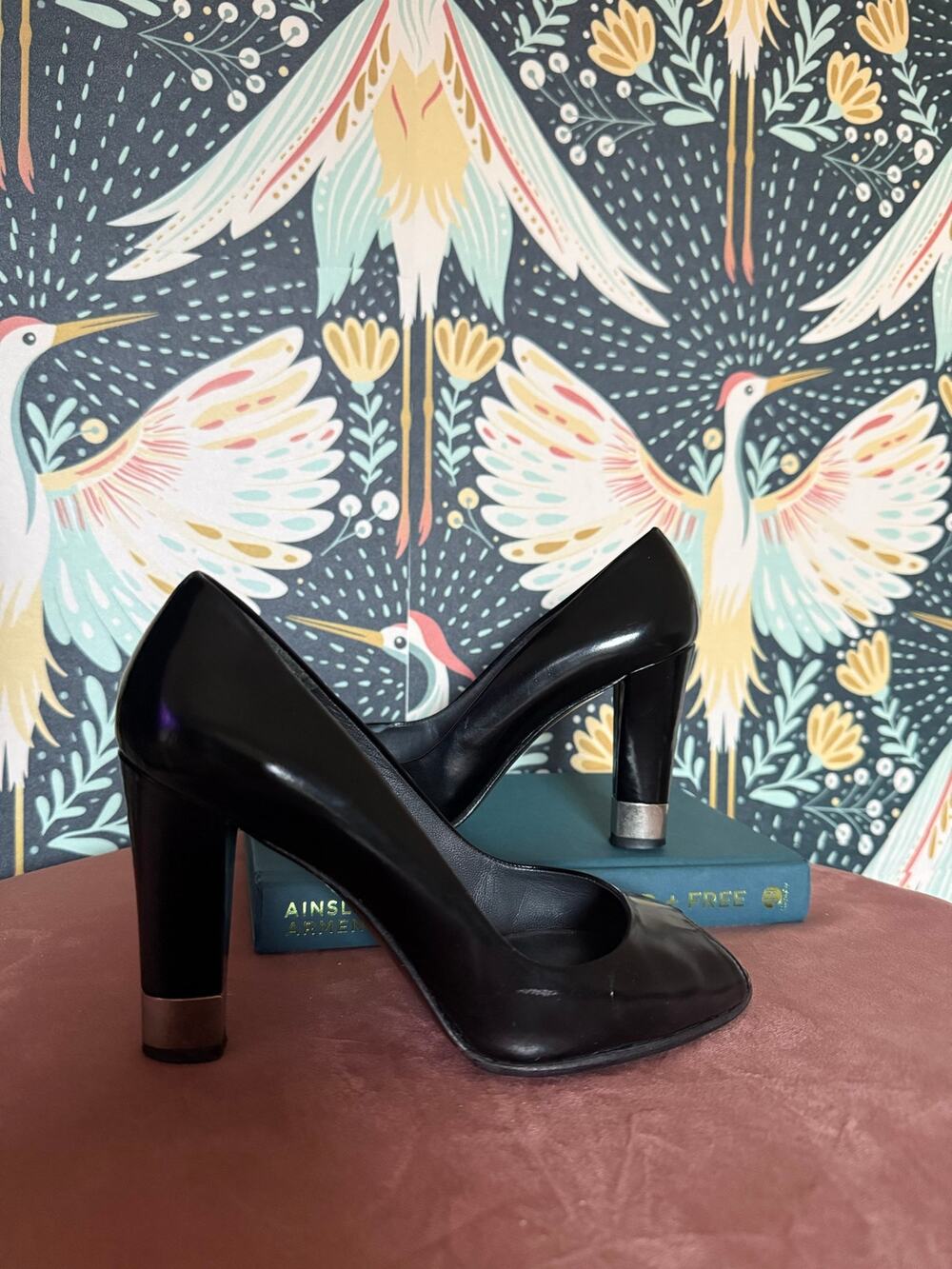 Stuart Weitzman black leather peep toe heels size 6.5